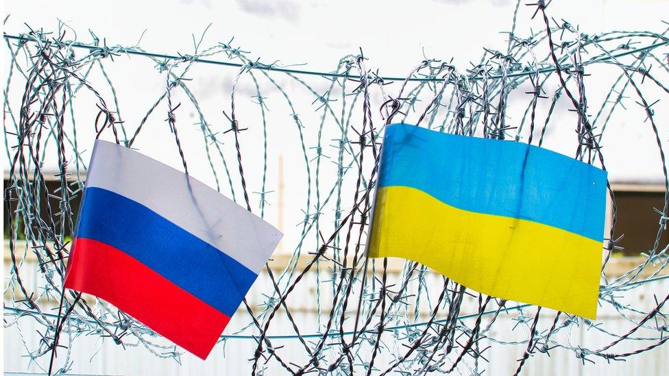 Russia and Ukraine flags