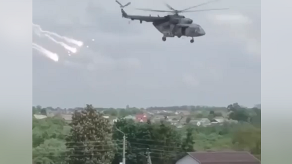 A helicopter firing over Belgorod on 22 May