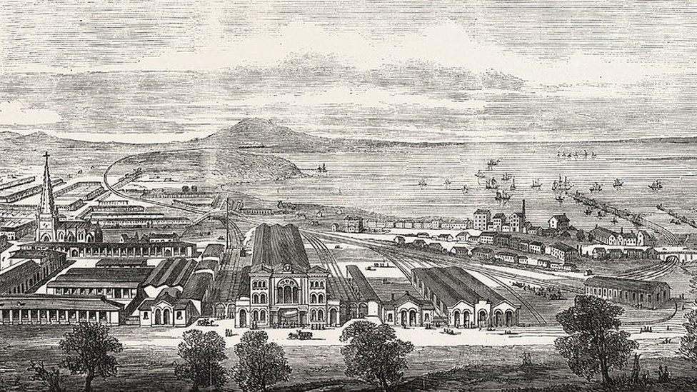 An drawing of Melbourne from 1855