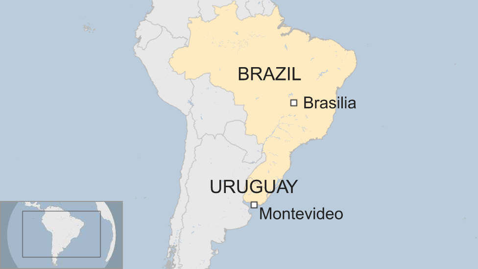 A 鶹ҳ map showing Brazil and Uruguay