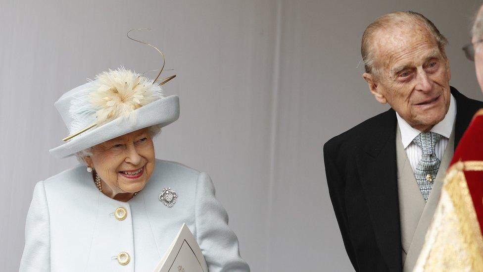 Queen Elizabeth II and the Duke of Edinburgh after the wedding of Princess Eugenie of York and Jack Brooksbank