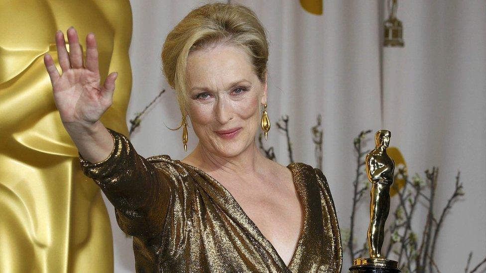 Meryl Streep accepting an Oscar in a gown by Alber Elbaz (2012)