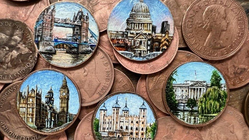 coins with pieces of art