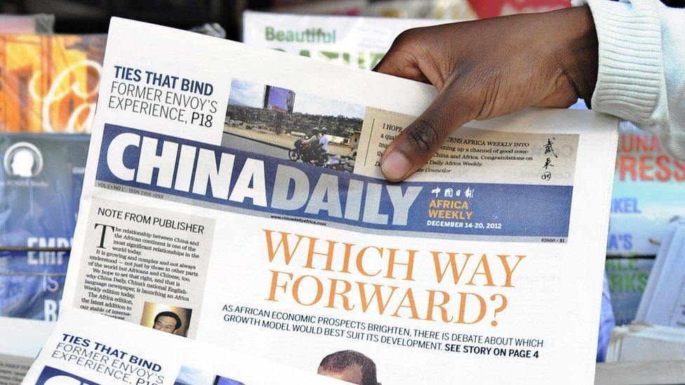 China's Africa edition of its daily newspaper on a news stand in the Kenyan capital Nairobi on December 14, 2012.