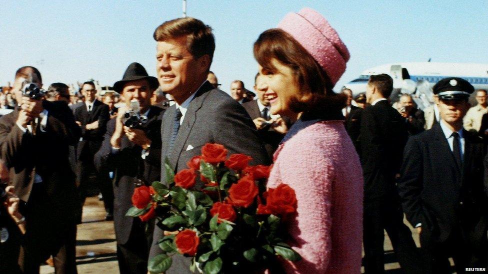 US President John F Kennedy and first lady Jacqueline Kennedy arrive at Love Field in Dallas, Texas, less than an hour before his assassination