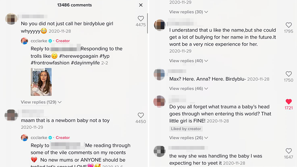 A selection of comments from CC Clarke's Instagram