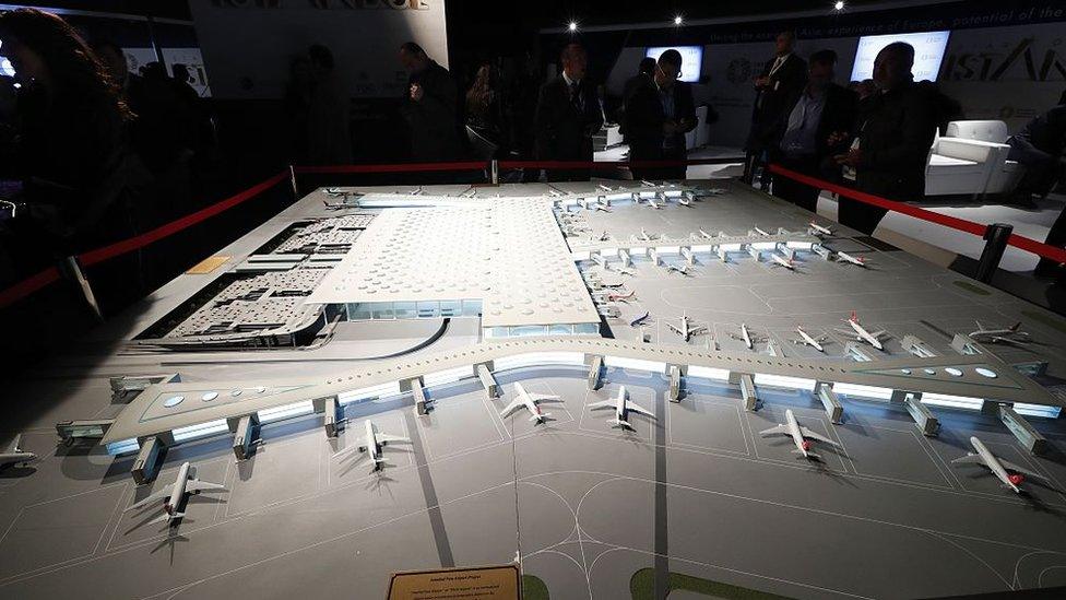 A model of Istanbul's new airport at an international real estate in Cannes