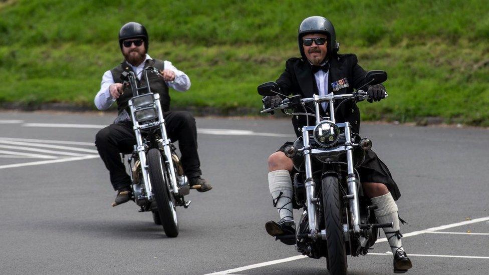 Sean Good and a member of the Brsitol DGR riding their motorcycles