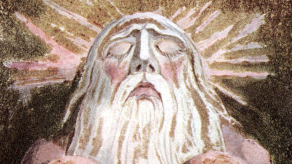 A portrait of Urizen - the embodiment of restricted thought, reason and law - from William Blake's The Book of Urizen