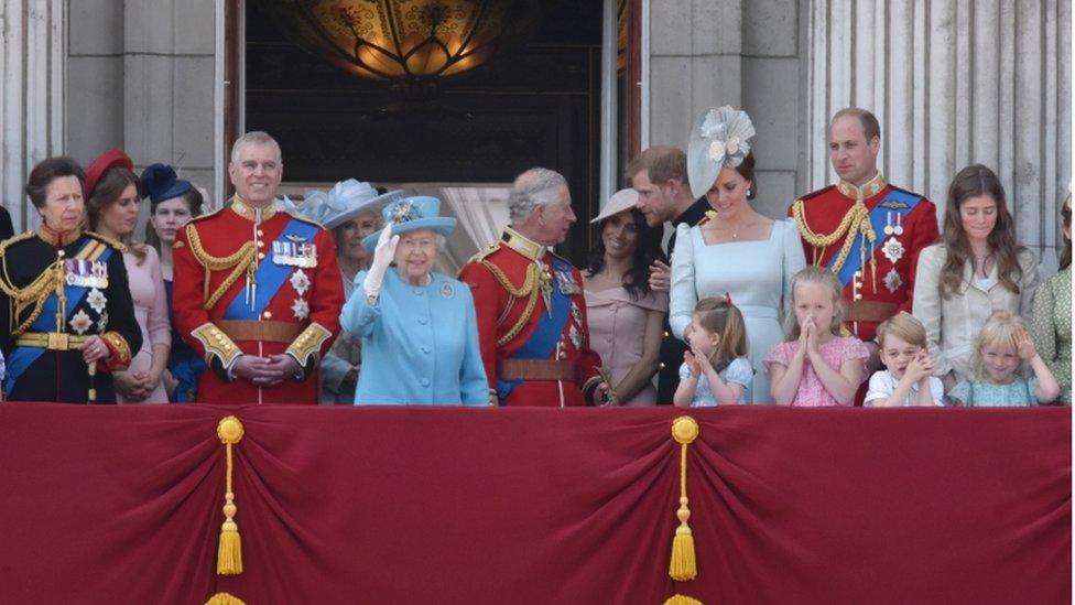 The royal family on the balcony at Buckingham Palace