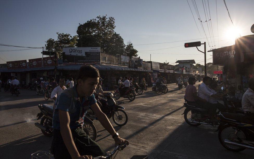 Traffic in Hinthada, a town in Myanmar's Irrawaddy Delta, on November 4, 2015.