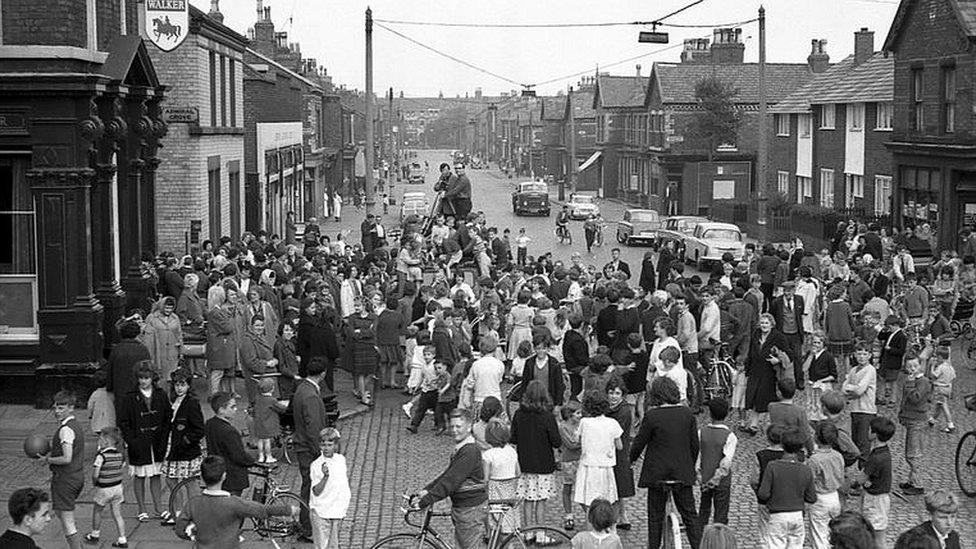 Fans mob Beatles drummer Ringo Starr in Admiral Grove in 1963