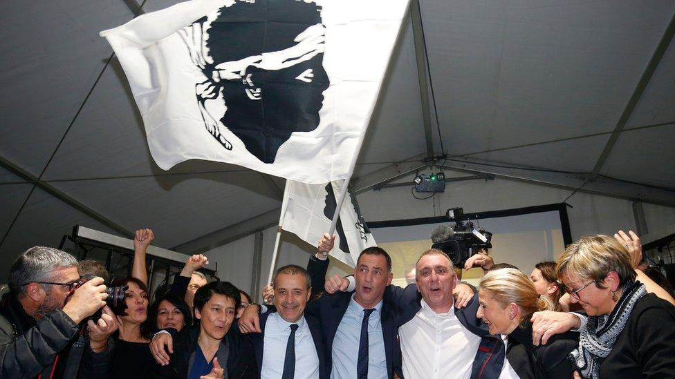 Corsican nationalists celebrate, 10 Dec 17