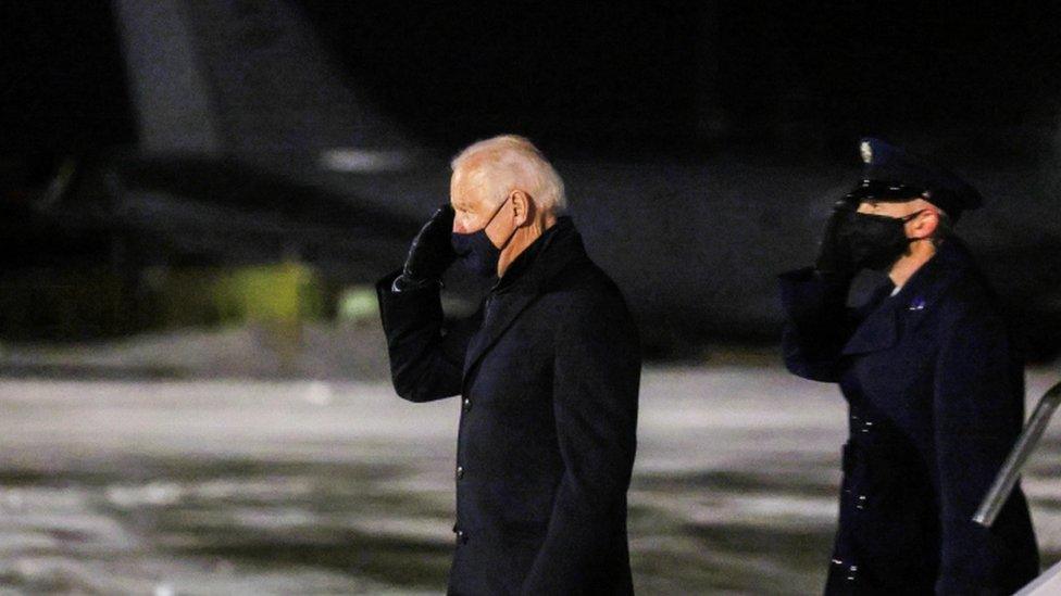 President Joe Biden arrives at Mitchell International Airport in Milwaukee, Wisconsin