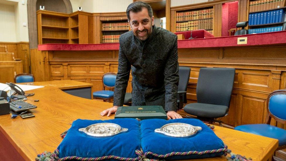 Humza Yousaf being sworn in as first minister