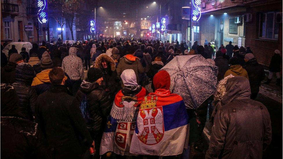 Protesters in Belgrade