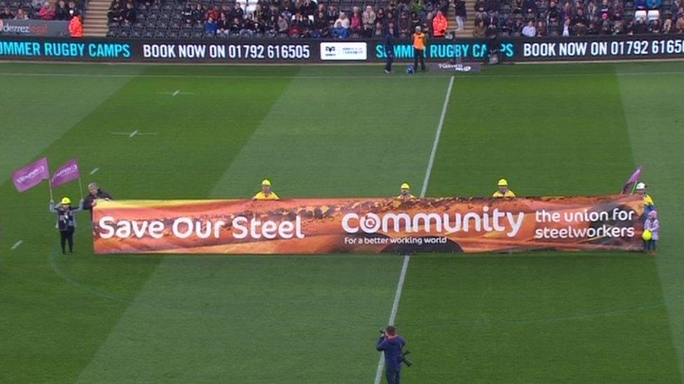 Steelworkers at the Ospreys game