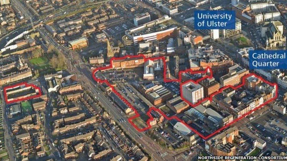 An aerial view of the outline of the city centre site which was earmarked for development