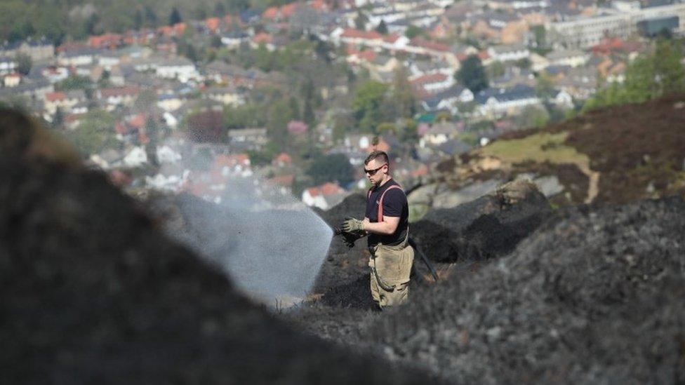 Firefighters remain on Ilkley Moor on Monday