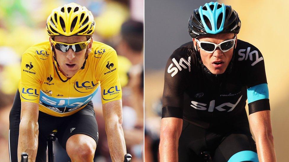 Composite image showing Sir Bradley Wiggins (L) and Christopher Froome of Team SKY Procycling and Great Britain.