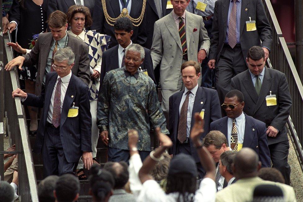 South African President Nelson Mandela in Brixton in 1996