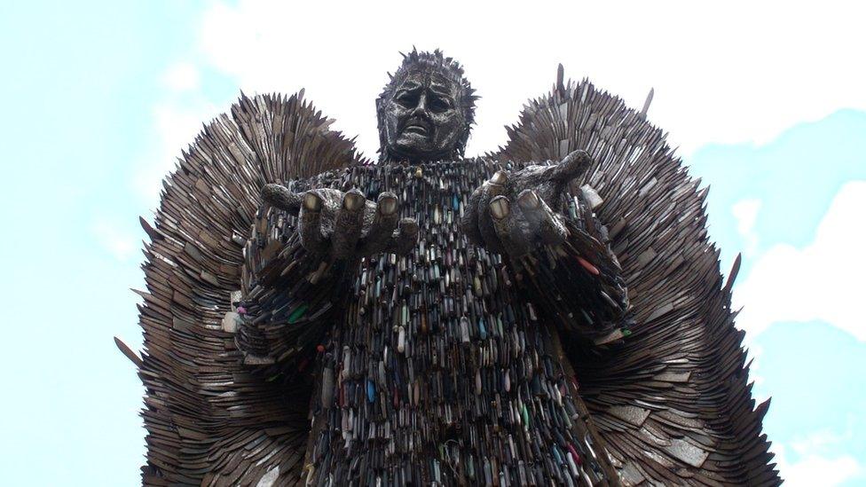 The Knife Angel sculpture at All Saints Church Northampton