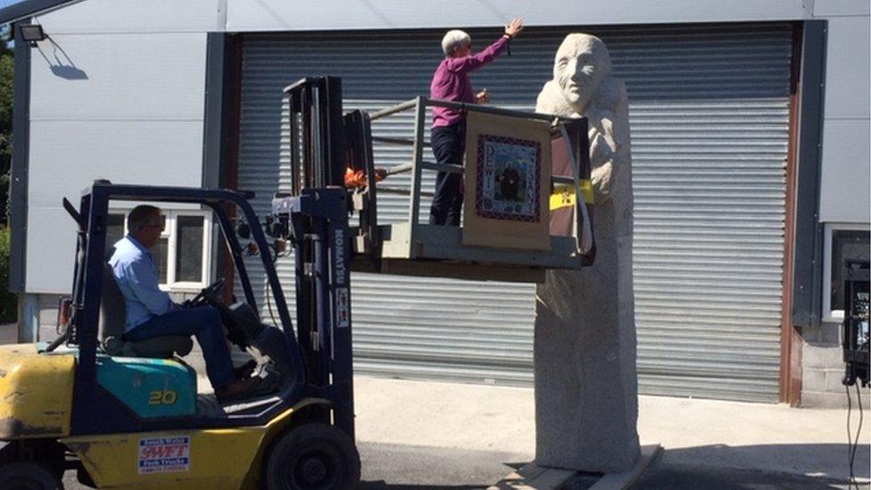 The Right Reverend Joanna Penberthy was lifted on a forklift to bless the statue