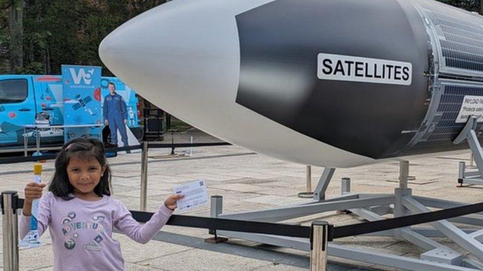 Zoya and Ayla Yazdani with the model rocket