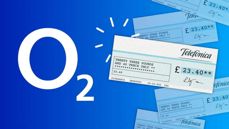 The O2 logo next to a cheque