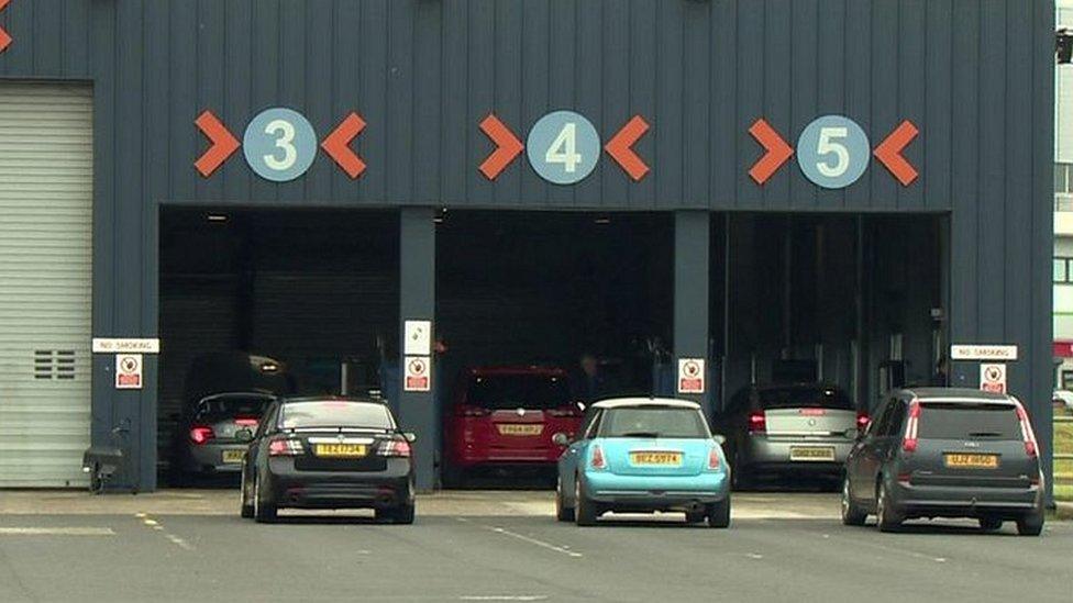 Cars at MOT centre