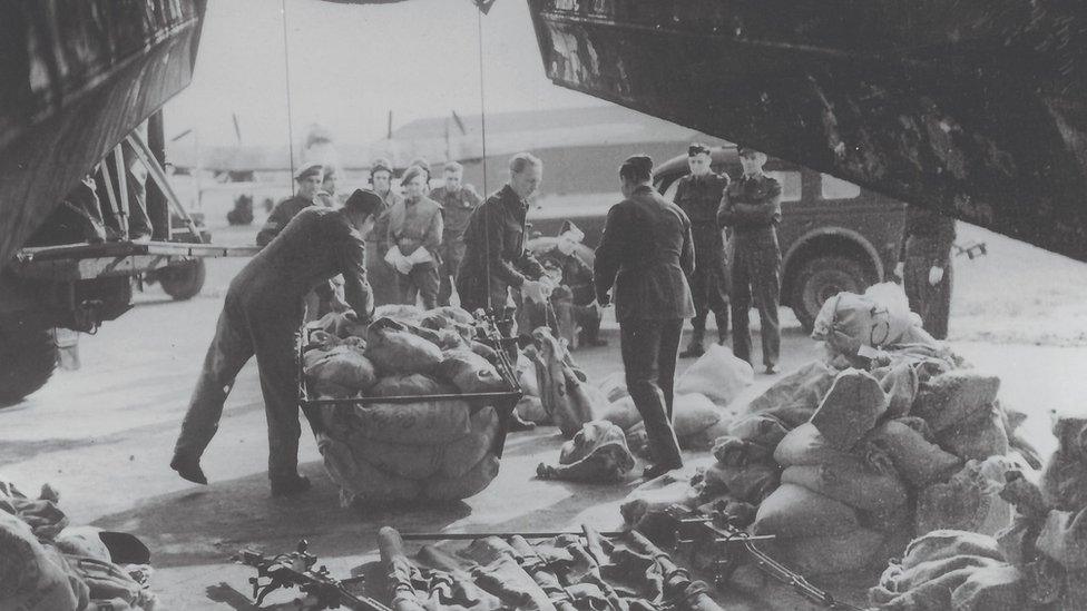 Food being loaded onto a Lancaster