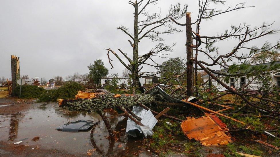 Aftermath of a tornado in Rosalie, Alabama, on 30 November 2016