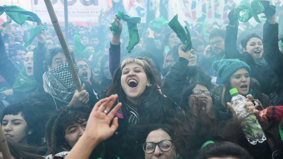 Pro-choice activists outside the Argentine Congress in Buenos Aires