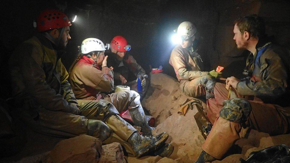 Cavers in Ogof Ffynnon Ddu cave system