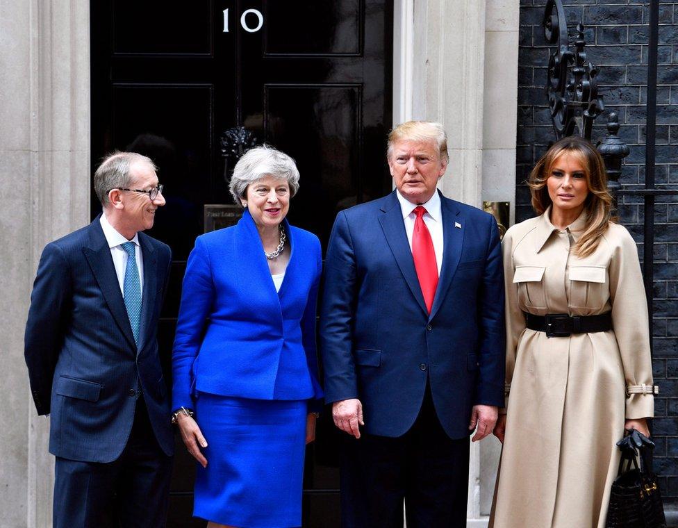 (Left to right) Philip May, Prime Minister Theresa May, President Trump and First Lady Melania Trump