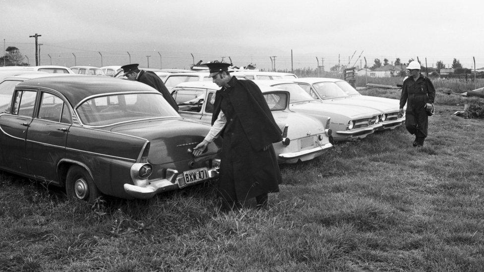 Police conduct a search of vehicles, days after Cheryl's disappearance in 1970