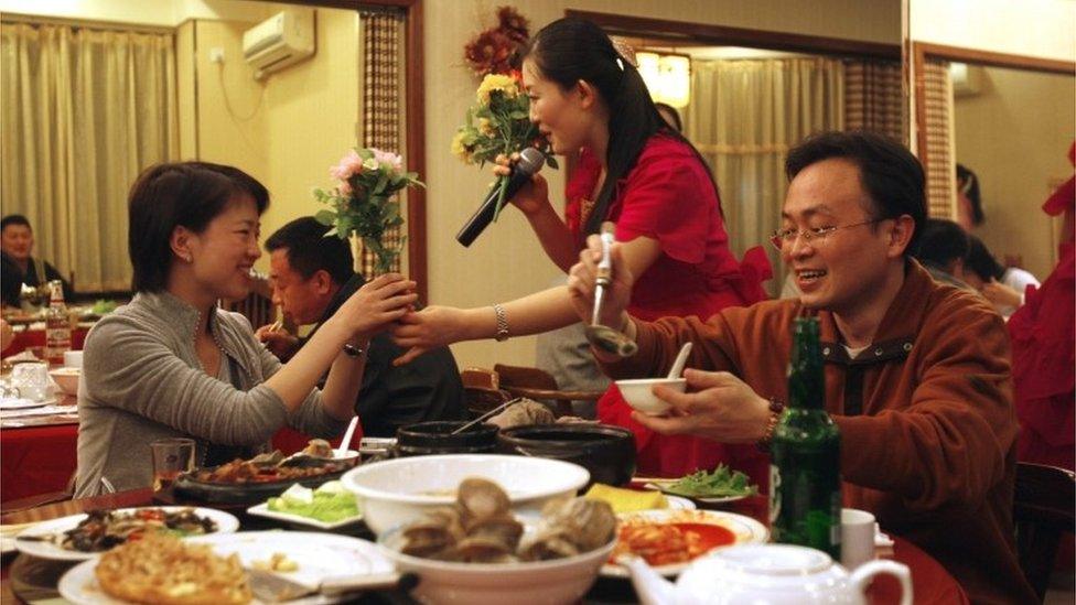 North Korean women perform in a restaurant in Liaoning, China (file image)