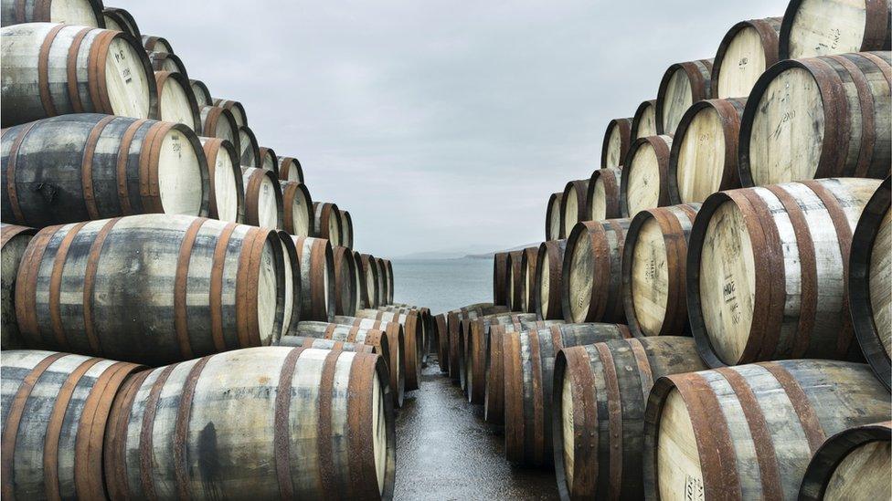 Whisky casks at Bunnahabhain distillery, Islay