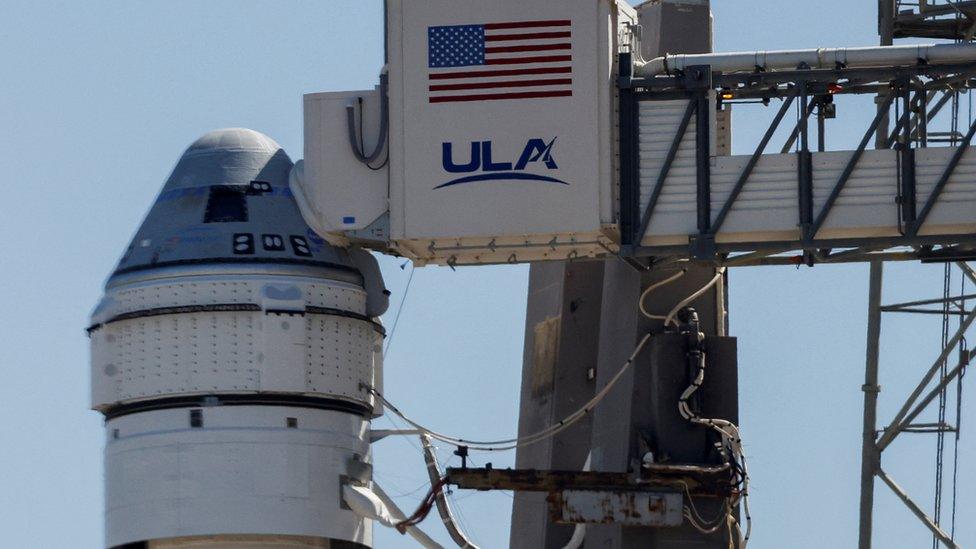 The Starliner capsule sits on of the Atlas V rocket which is docked and ready to launch from Florida