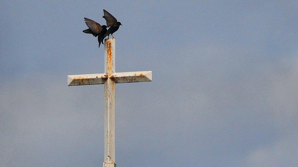 The cross outside a Southern Baptist church in Tennessee