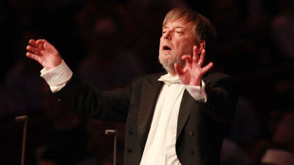 Conductor Sir Andrew Davis leads the 鶹Լ Symphony Orchestra and Chorus in 'The Kingdom' by composer Edward Elgar on stage for the First Night Of The Proms at Royal Albert Hall on July 18, 2014