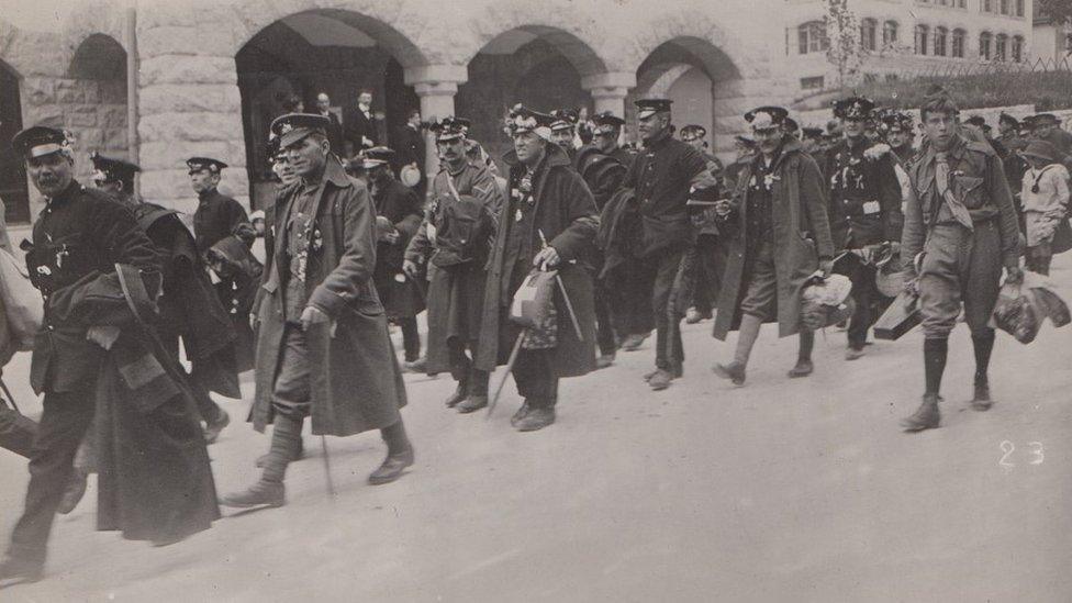 British and Commonwealth Soldiers Arriving at Chateau d’Oex