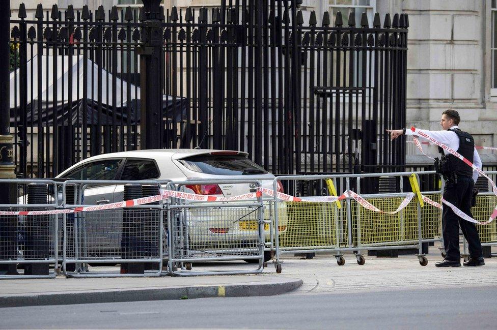 The car outside the gates of Downing Street