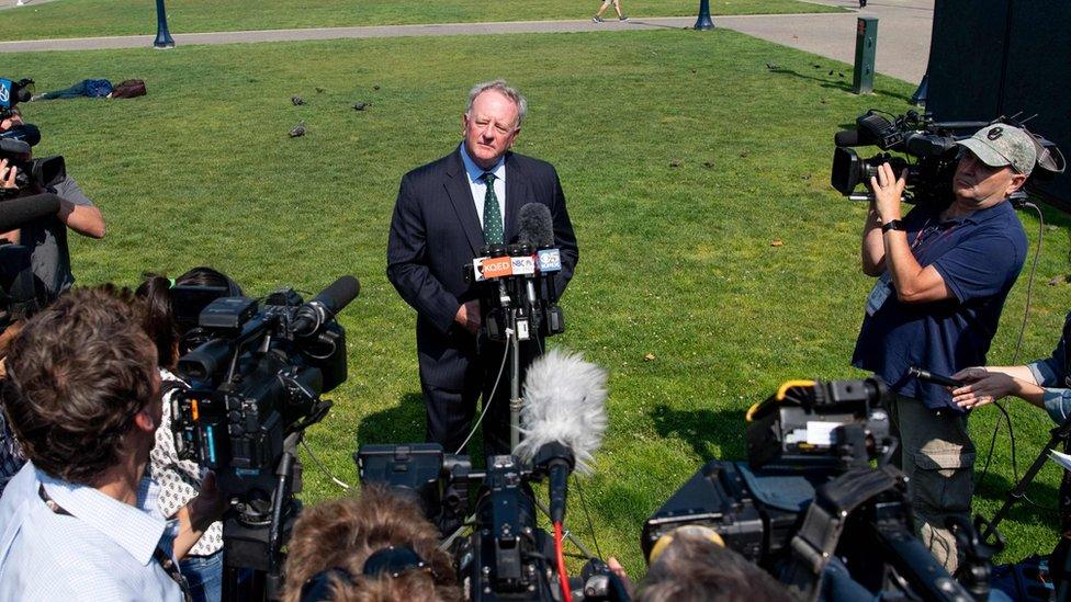 Monsanto vice-president Scott Partridge speaks during a press conference outside the Superior Court Of California in San Francisco. 10 Aug 2018