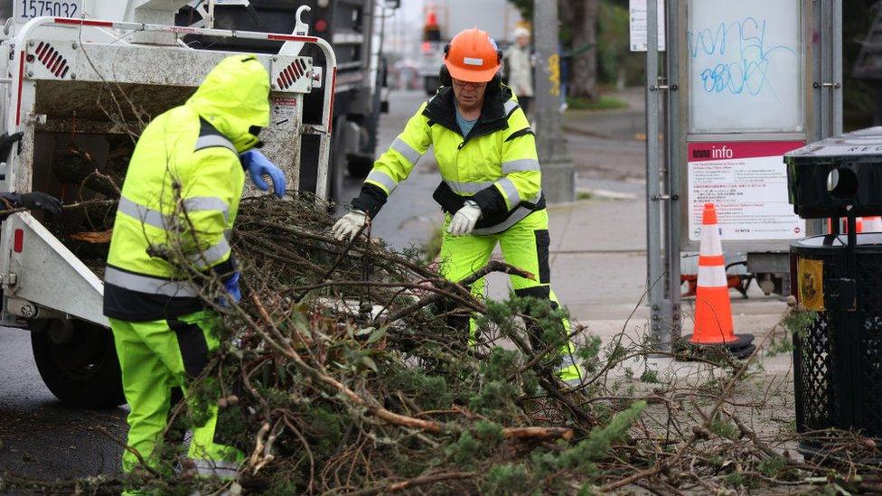 Crews clearing fallen trees