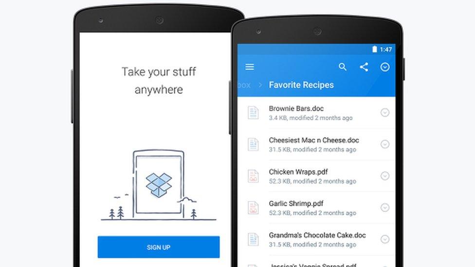 A picture of Dropbox on an Android phone