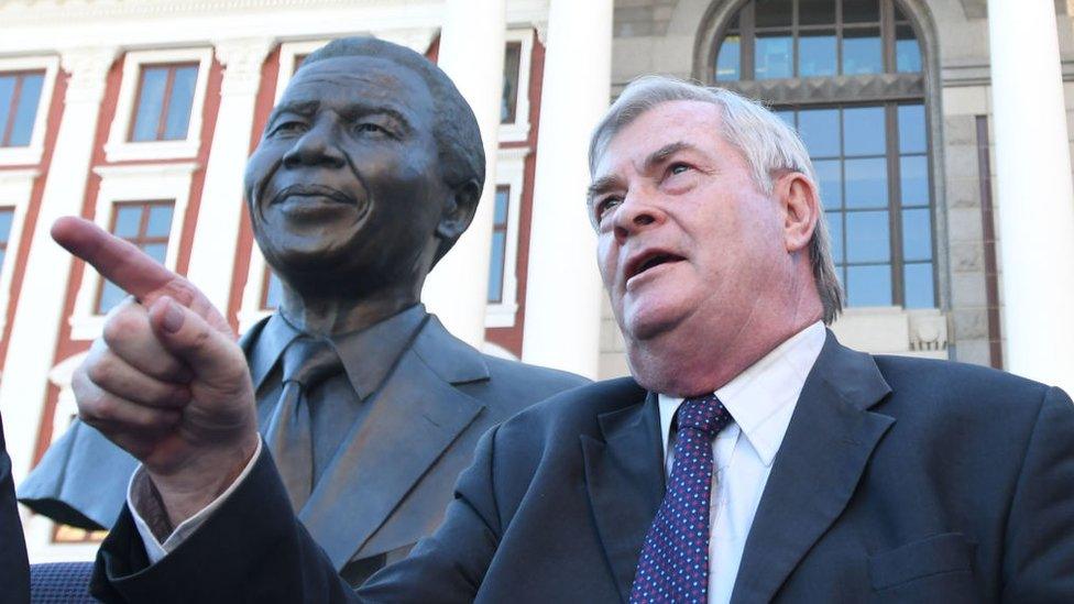 Pieter Groenewalk, the leader of Freedom Front Plus, addressed the crowd outside the South African parliament in Cape Town in August 2017.