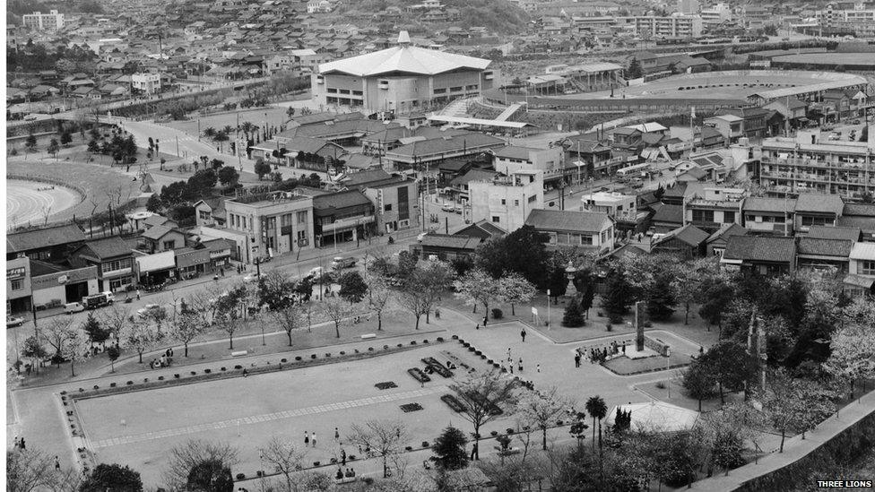 The Peace Memorial Park in Nagasaki which commemorates the victims of the atomic bomb dropped on the city at the end of World War II in 1955