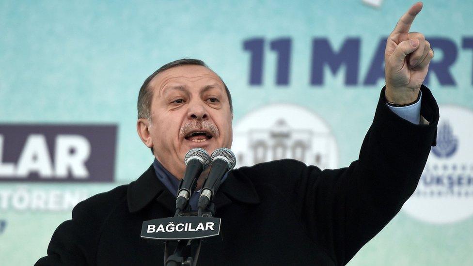 Turkish President Recep Tayyip Erdogan at a rally in Istanbul. Photo: 11 March 2017