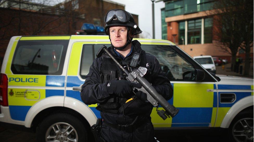 Armed police officer in Lancashire